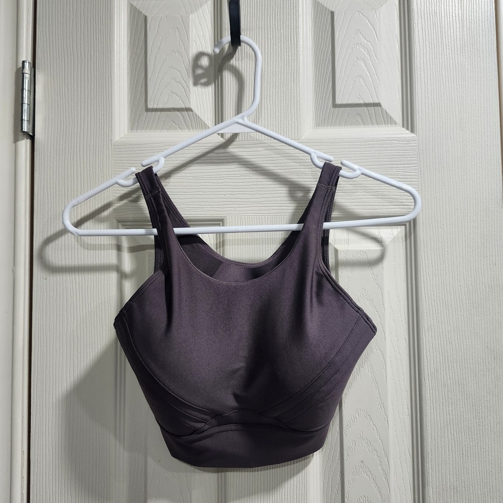 Under Armour Infinity Pintuck Mid Sports Bra Gray Brown Women's Medium HeatGear